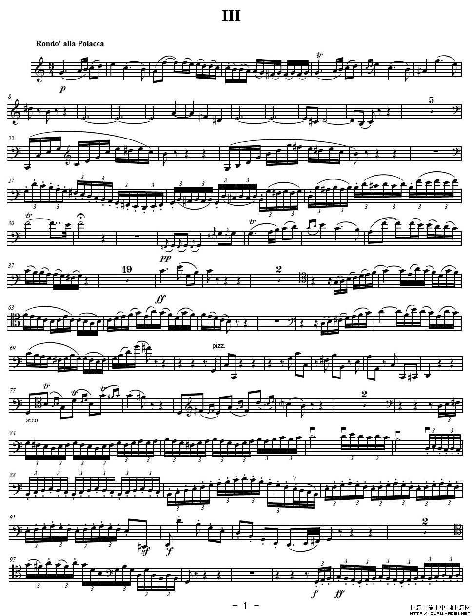 贝多芬C大调三重协奏曲第三乐章作品56（大提琴分谱）小提琴谱