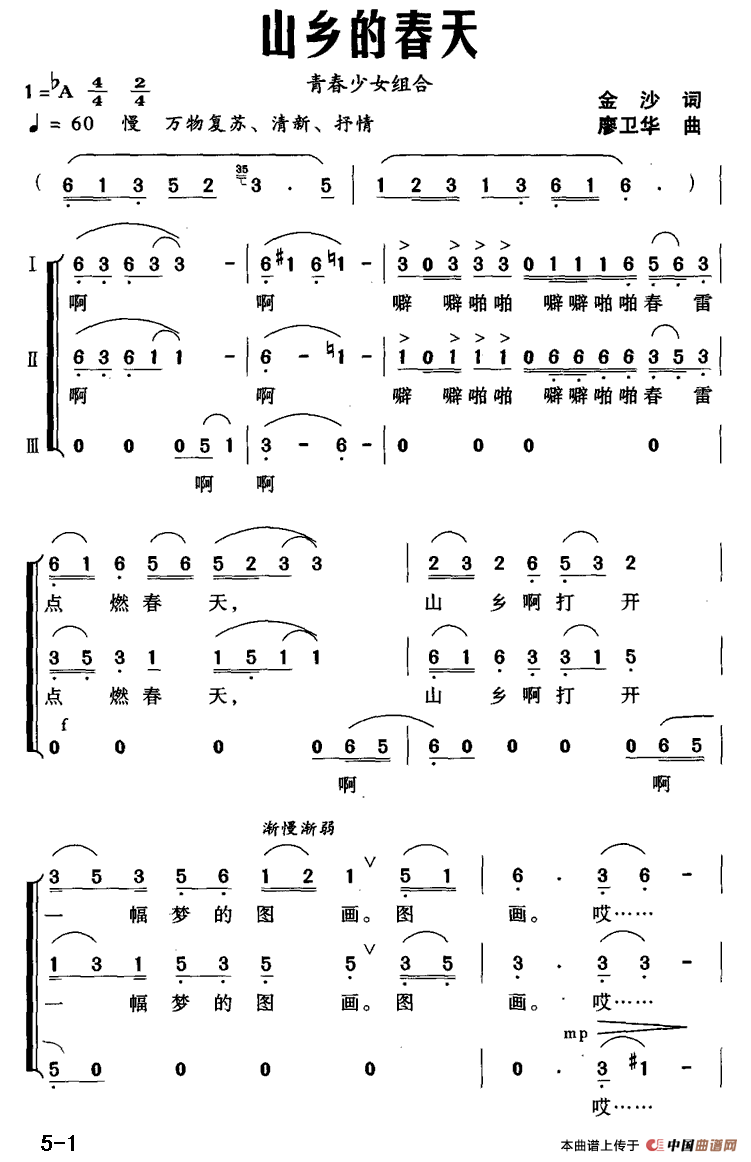 山乡的春天（青春少女组合）合唱谱