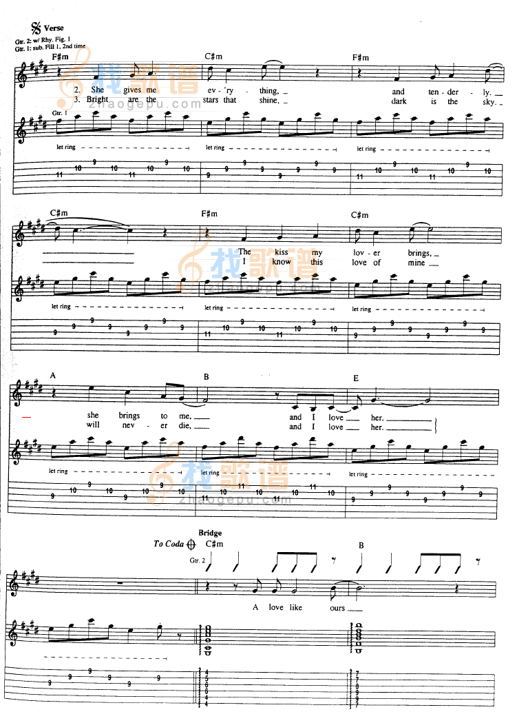 And I Love Her吉他谱( 六线谱)-吉他谱