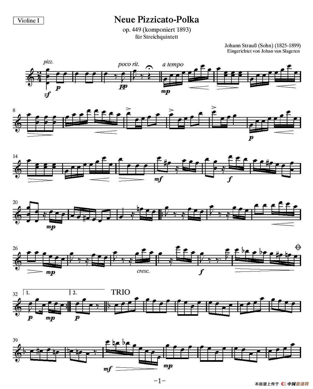 新拨弦波尔卡（弦乐四重奏分谱）小提琴谱