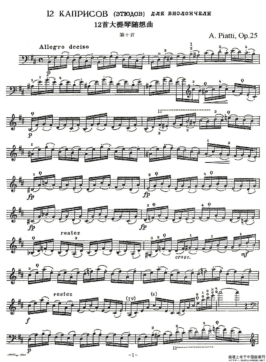 皮阿蒂 12首大提琴随想曲) 第十）小提琴谱