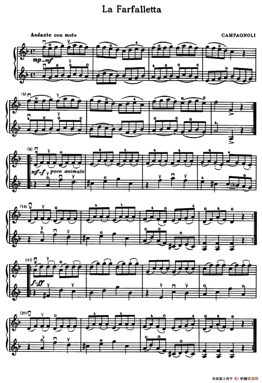 La Farfalletta（小蝴蝶）小提琴二重奏小提琴谱