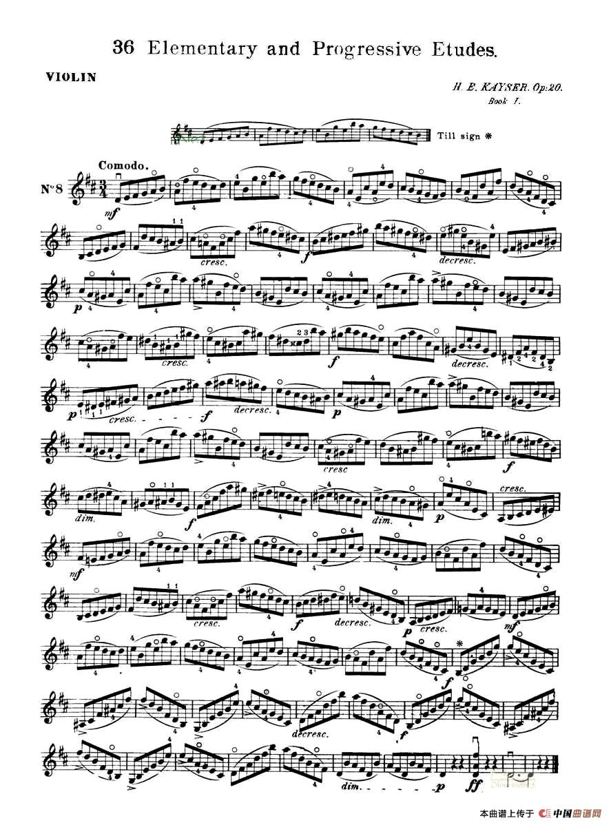 开塞（KAYSER 36首小提琴练习曲之8）小提琴谱