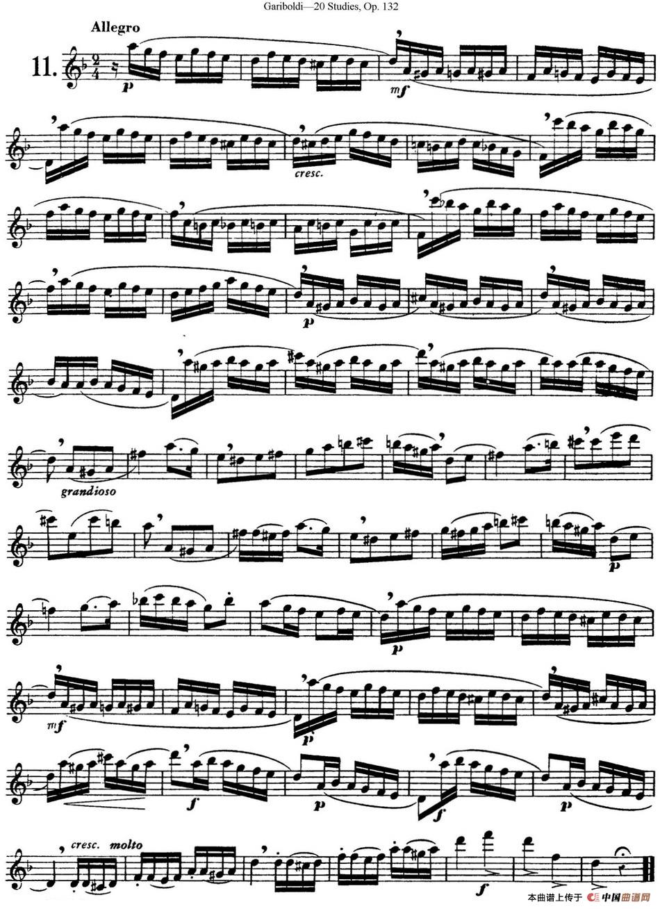 二十首练习曲作品132号之11长笛谱