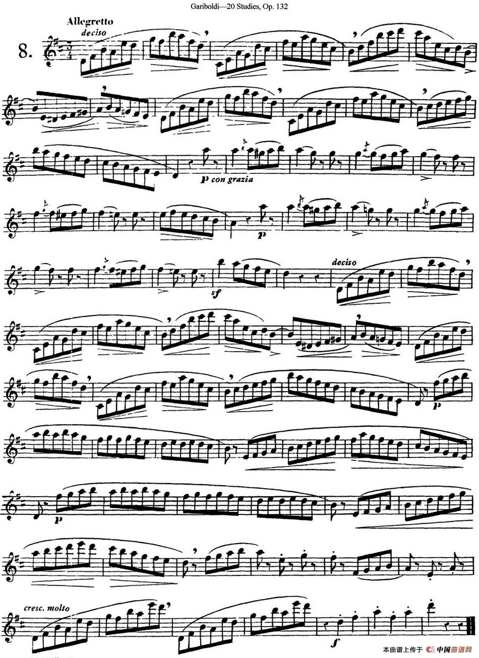 二十首练习曲作品132号之8长笛谱