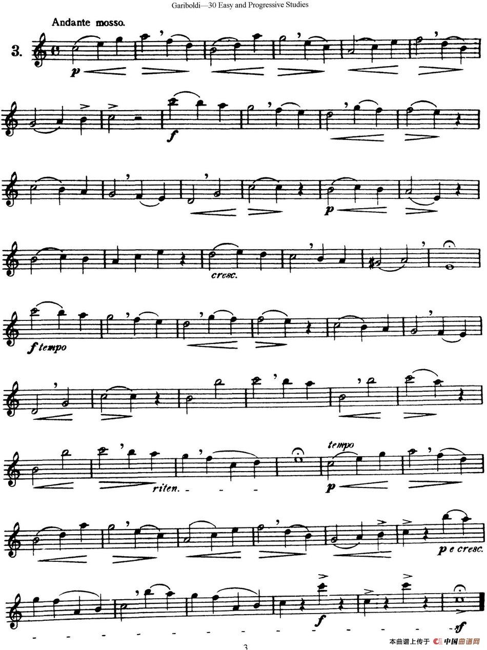 三十首基础及提高练习曲（NO.3）长笛谱