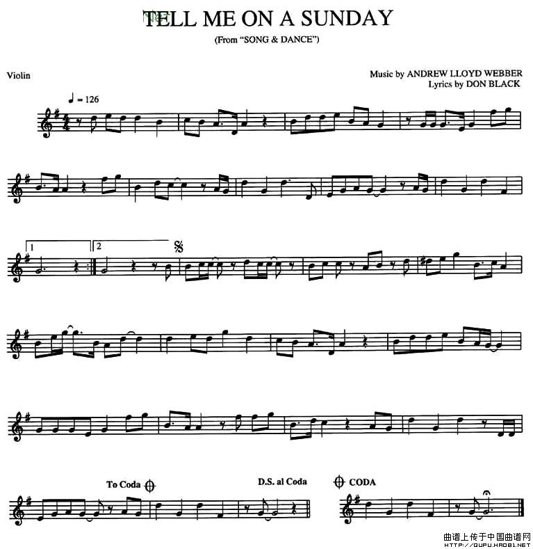 TELL ME ON A SUNDAY小提琴谱