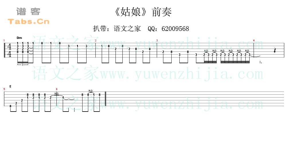 姑娘(陈楚生 前奏)吉他谱