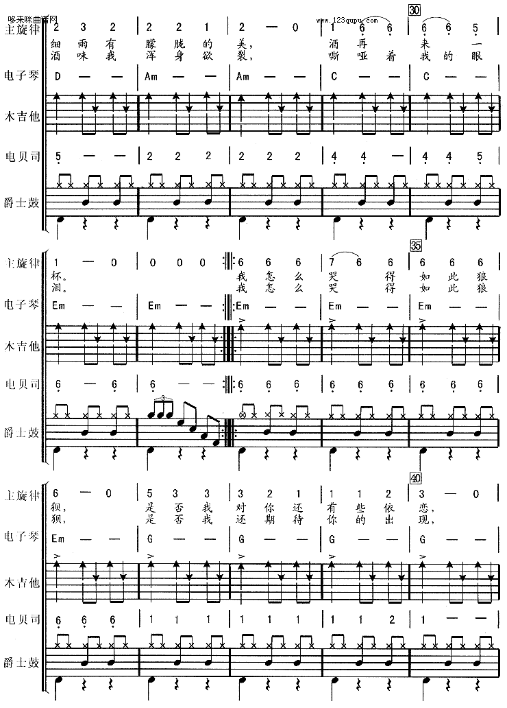 痛哭的人（伍佰*电子琴、贝司伴奏）吉他谱