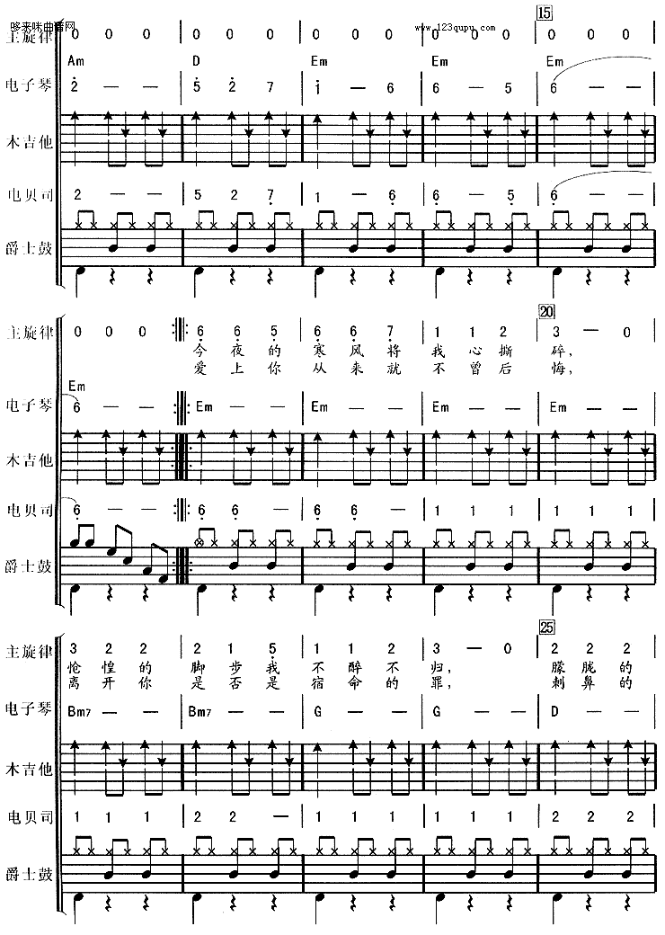痛哭的人（伍佰*电子琴、贝司伴奏）吉他谱