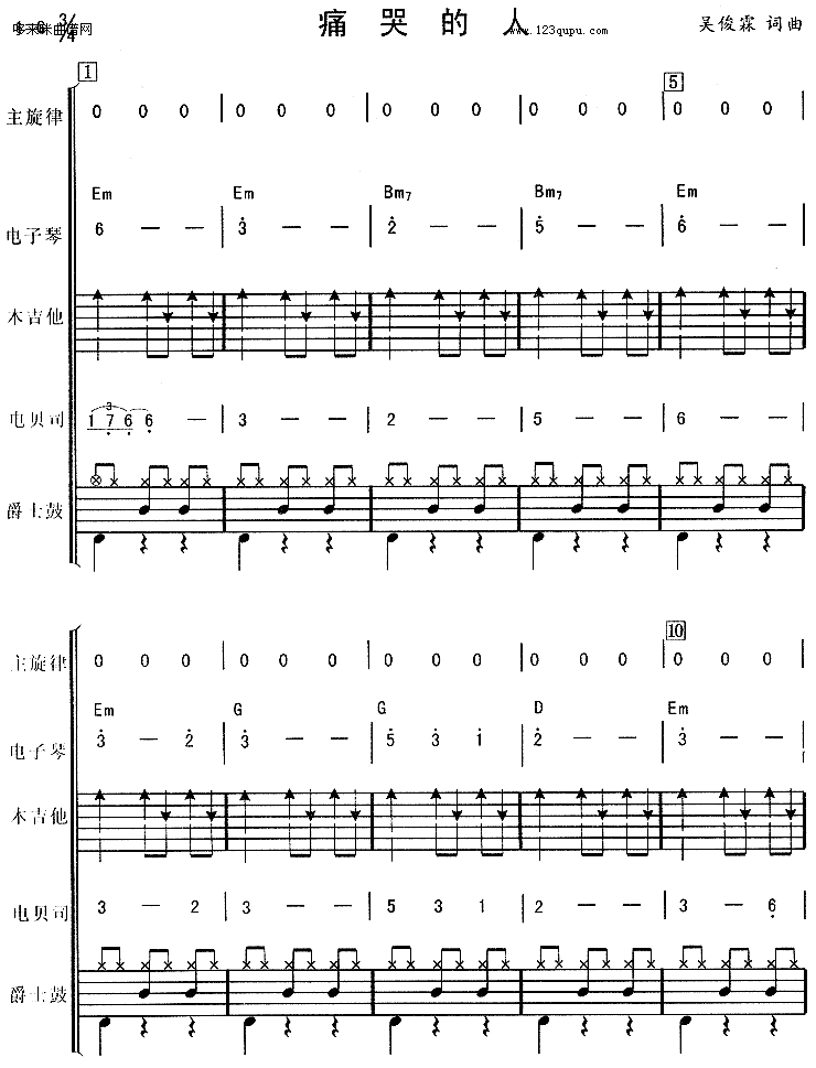 痛哭的人（伍佰*电子琴、贝司伴奏）吉他谱