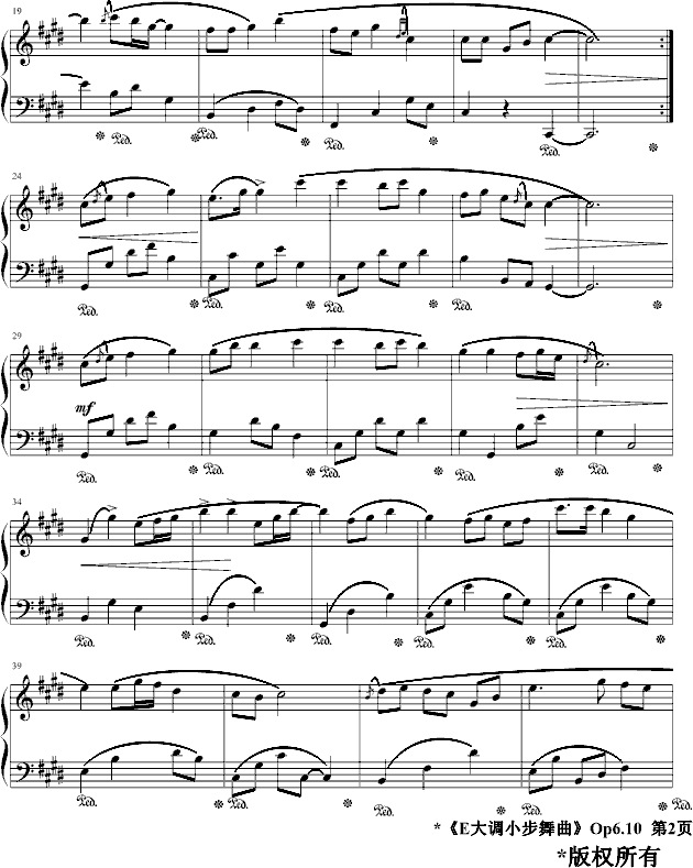 E大调小步舞曲Op6.10钢琴谱