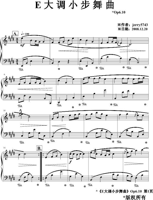 E大调小步舞曲Op6.10钢琴谱
