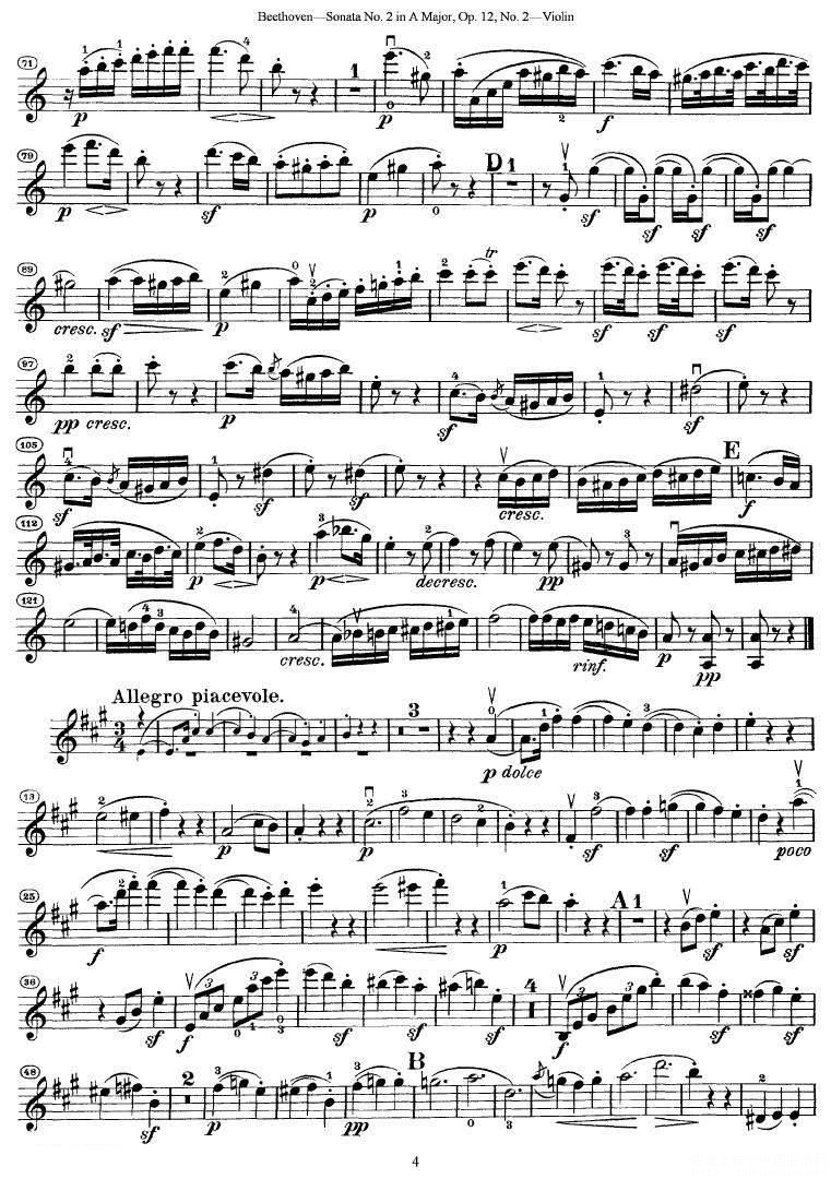 贝多芬第二号小提琴奏鸣曲A大调op