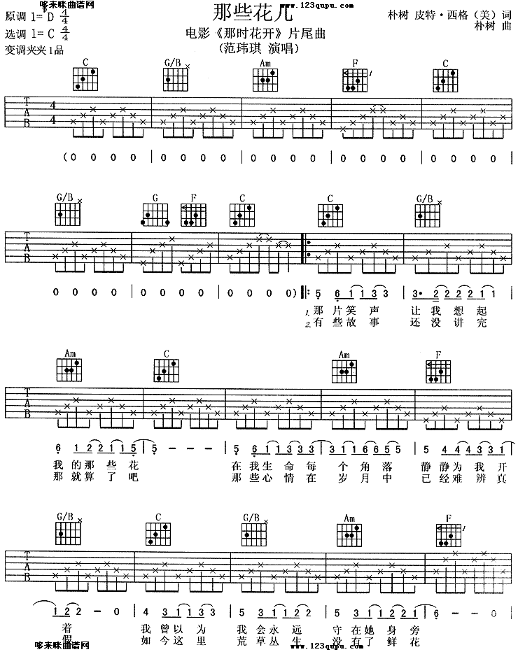 那些花儿(范玮琪)吉他谱