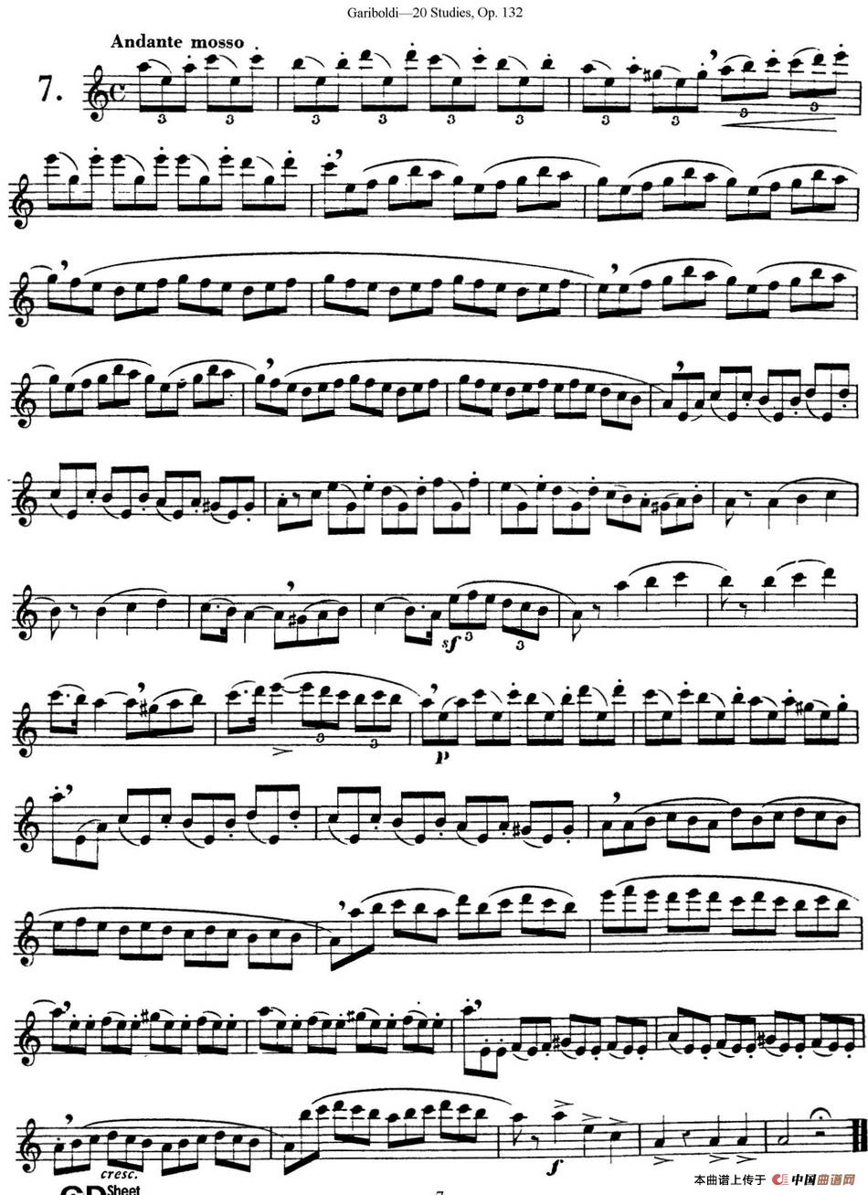 二十首练习曲作品132号之7长笛谱