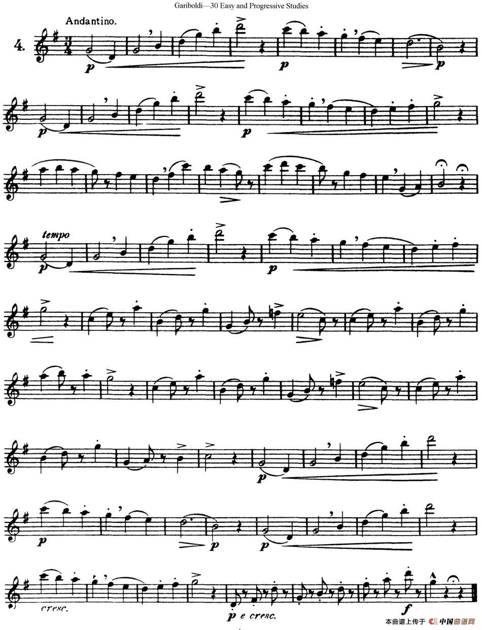 三十首基础及提高练习曲（NO.4）长笛谱
