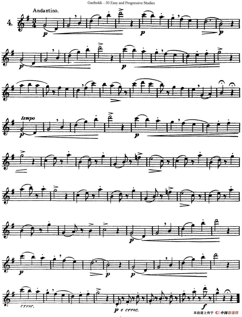 三十首基础及提高练习曲（NO.4）长笛谱