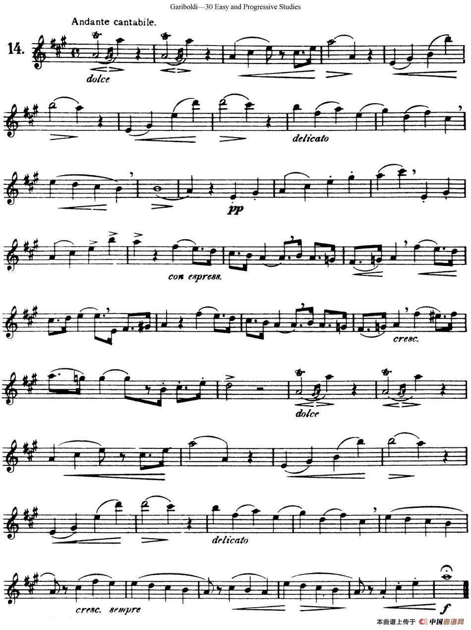 三十首基础及提高练习曲（NO.14）长笛谱