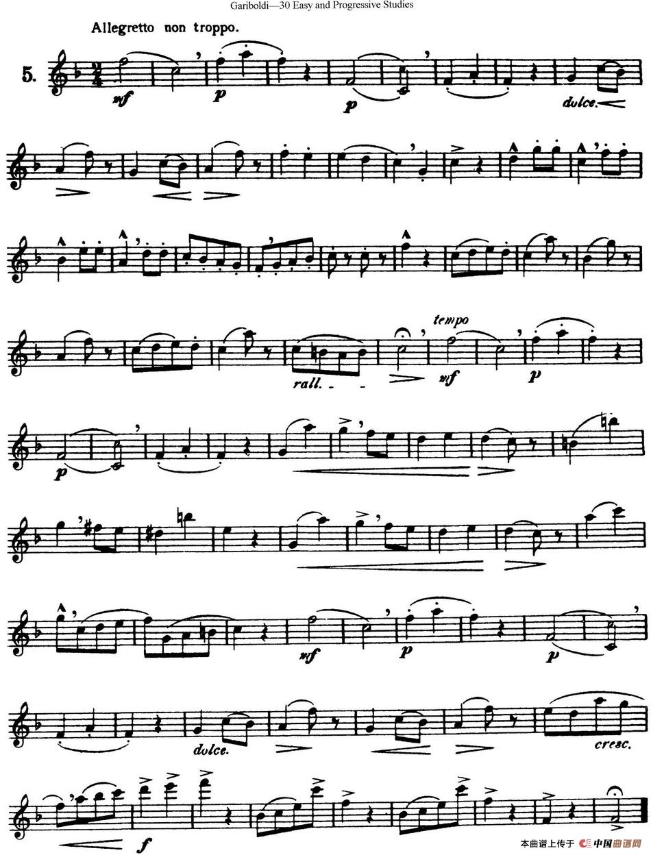 三十首基础及提高练习曲（NO.5）长笛谱