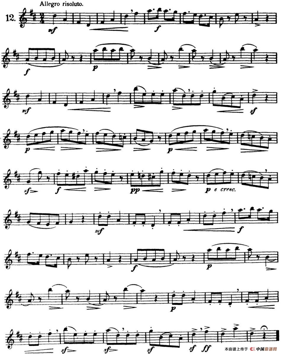 三十首基础及提高练习曲（NO.12）长笛谱