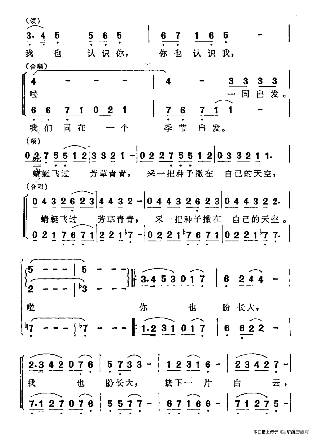 盛开在蓝天下（同名儿童电视剧主题曲）合唱谱