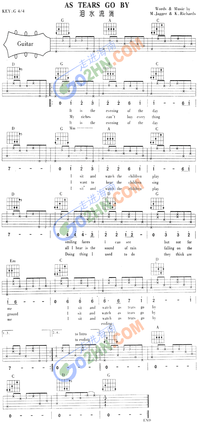 AS TEARS GO BY吉他谱