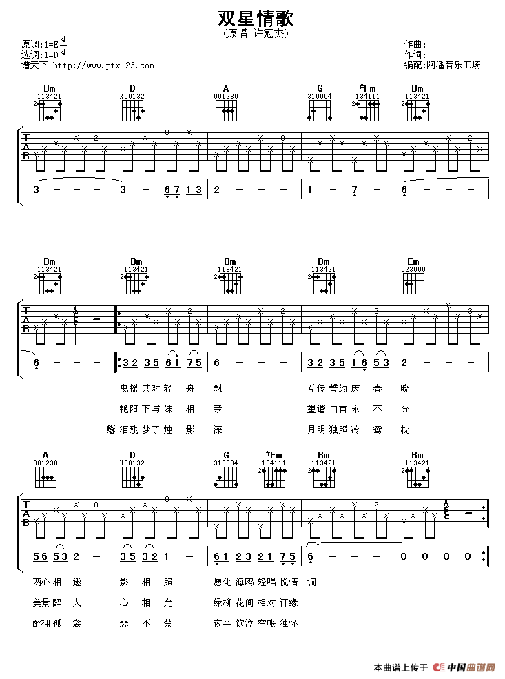 双星情歌（阿潘编配版）吉他谱