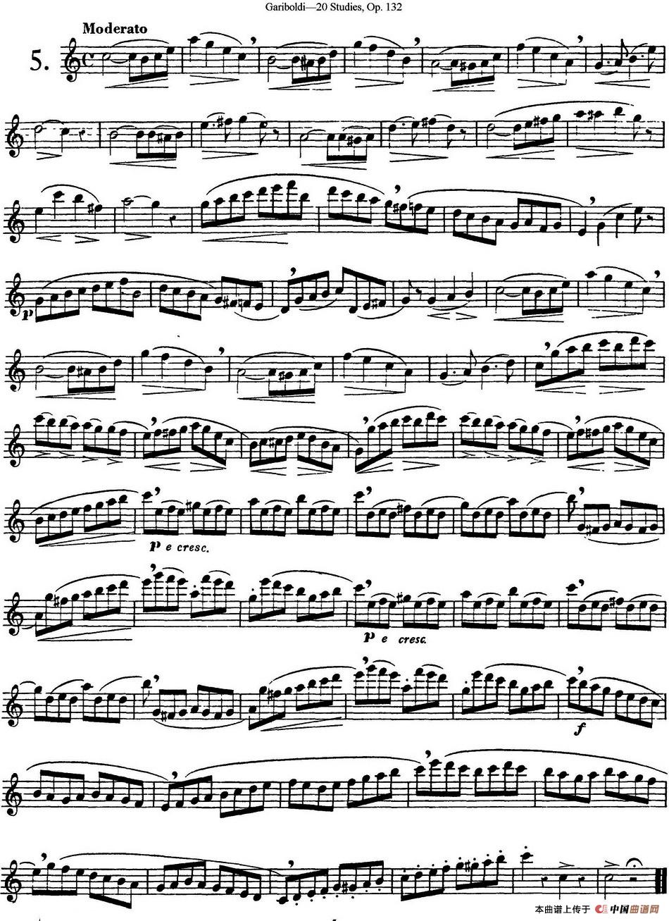二十首练习曲作品132号之5长笛谱