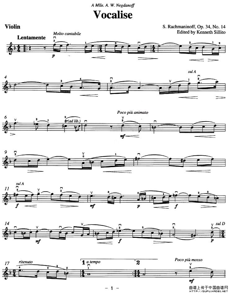 Vocalise Op.34 No.14（版本二）小提琴谱