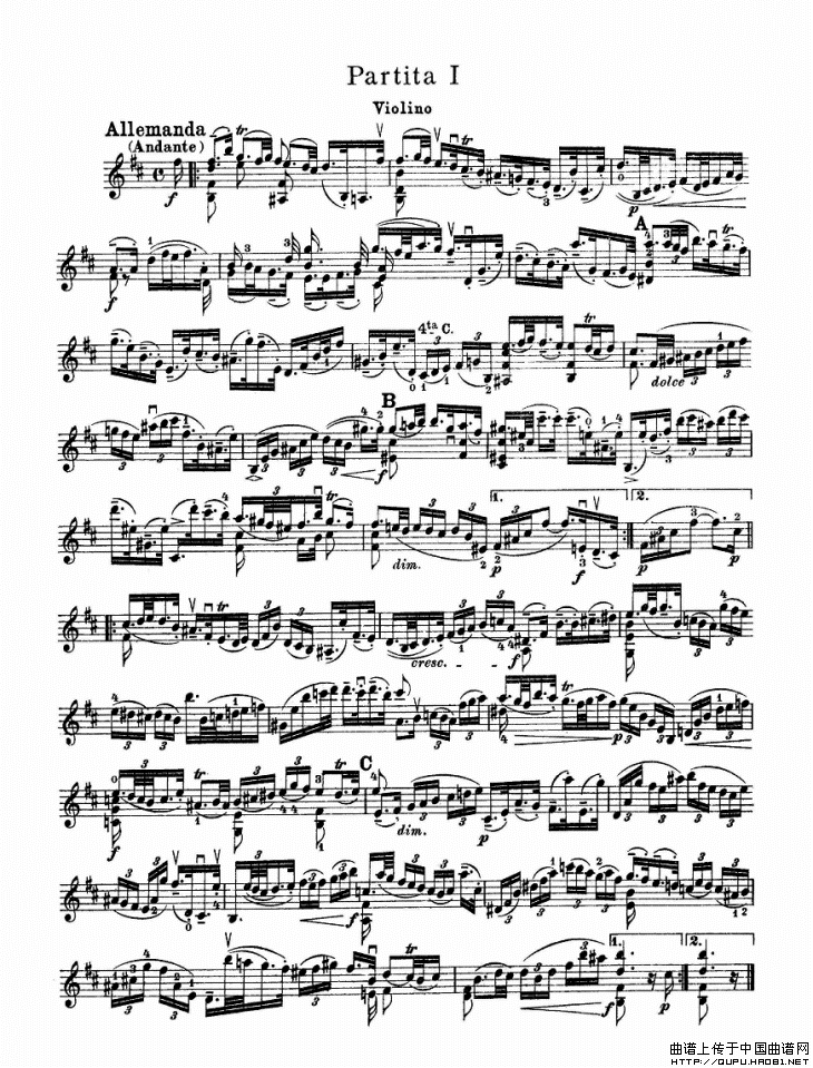 巴赫小提琴变奏曲（一）小提琴谱