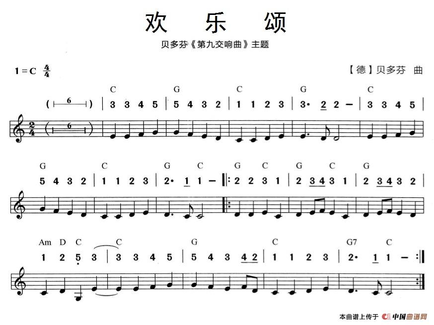 欢乐颂（贝多芬《第九交响曲》主题）（线简谱混排版）口琴谱