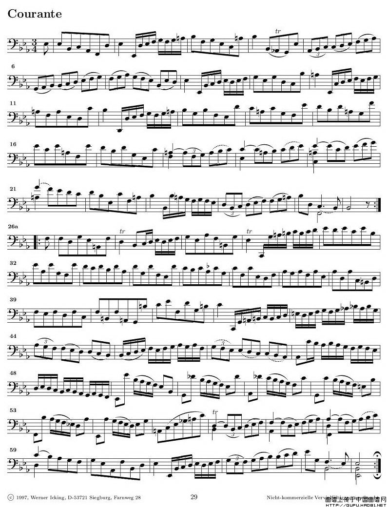 巴赫无伴奏大提琴练习曲之四小提琴谱