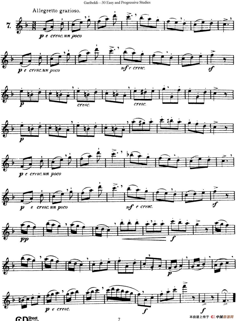 三十首基础及提高练习曲（NO.7）长笛谱