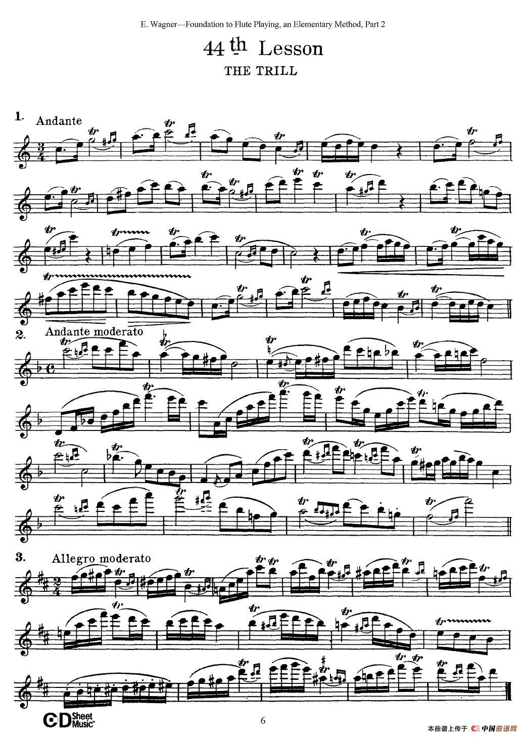 长笛演奏基础教程练习（41—46）长笛谱