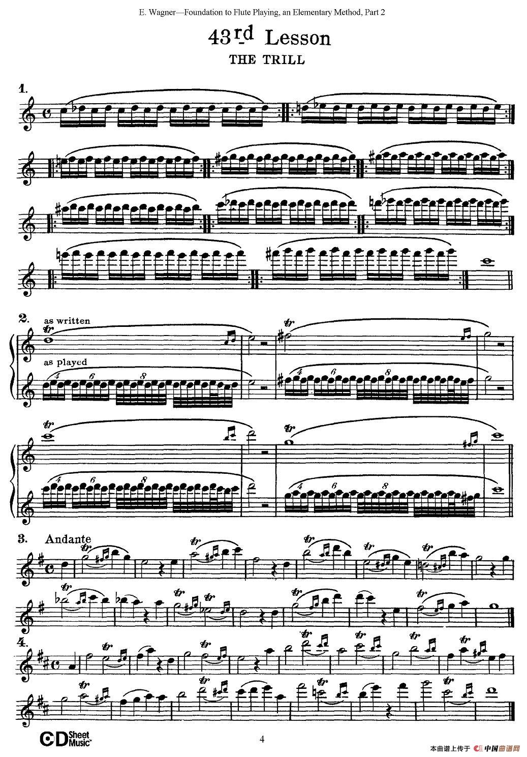 长笛演奏基础教程练习（41—46）长笛谱