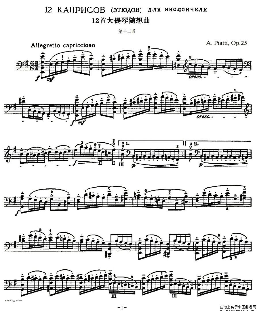 皮阿蒂12首大提琴随想曲 第十二小提琴谱