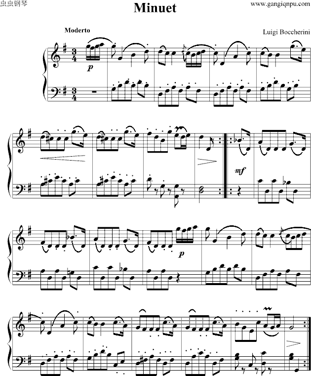 小步舞曲 博凯里尼 钢琴独奏简易版钢琴谱
