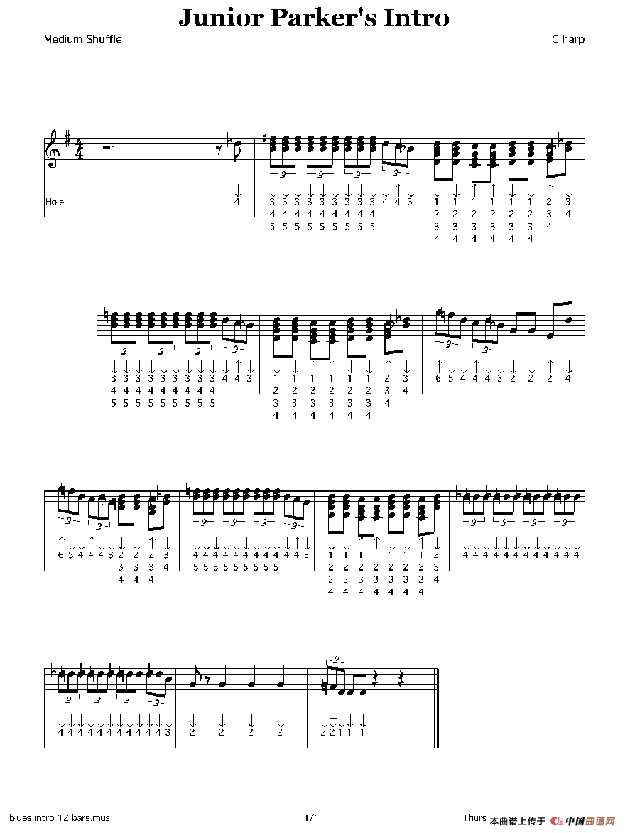 Junior Parker‘s Intro（布鲁斯）口琴谱
