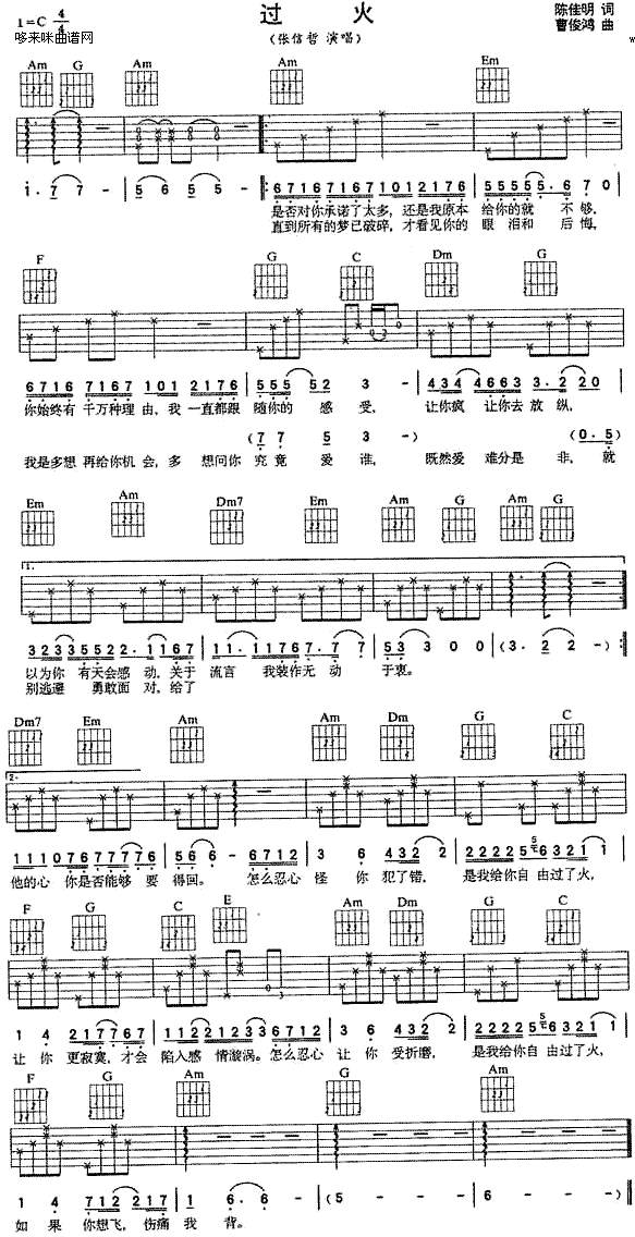 过火 (张信哲)吉他谱