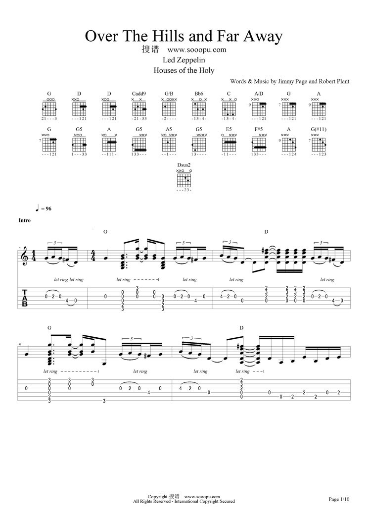 Over The Hills and Far Away吉他谱