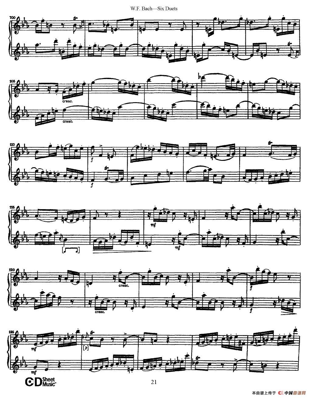 W.F.巴赫—六首二重奏练习曲（3）长笛谱