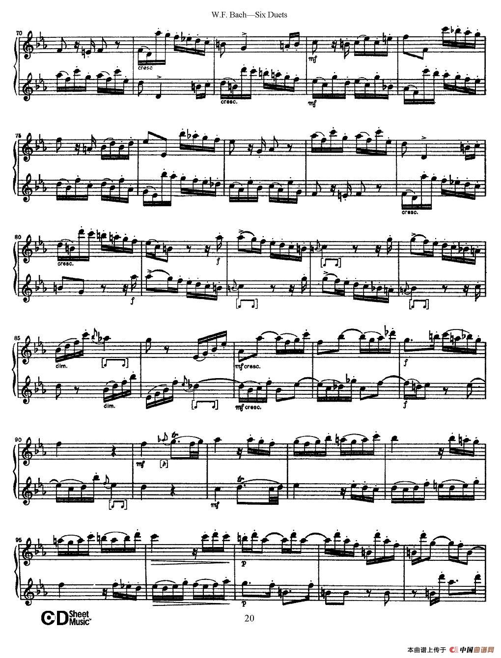 W.F.巴赫—六首二重奏练习曲（3）长笛谱