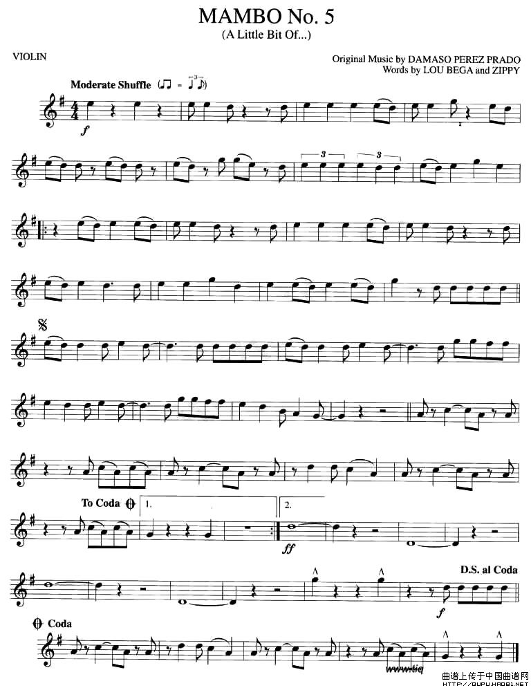 MAMBO No.5小提琴谱