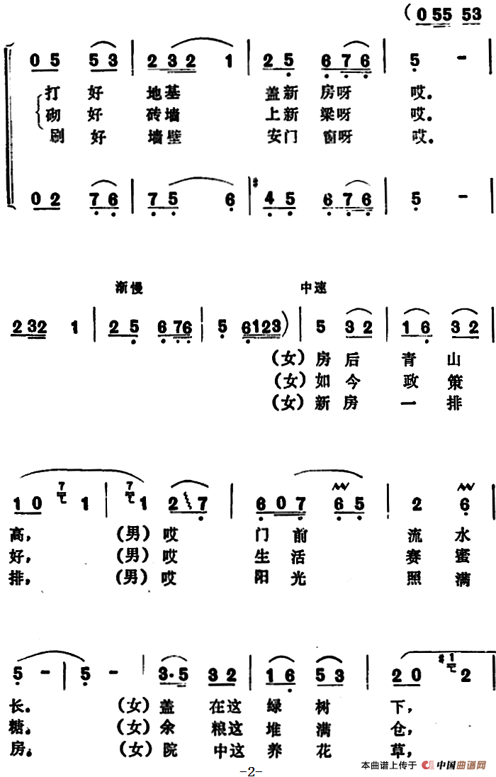 盖新房 （龚爱书词 许春源曲）合唱谱