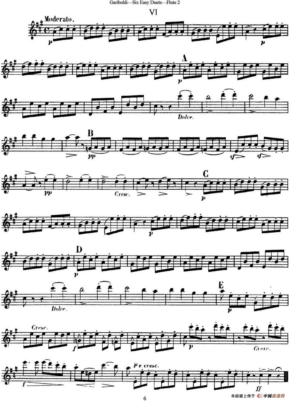 六首简易二重奏作品145号长笛谱