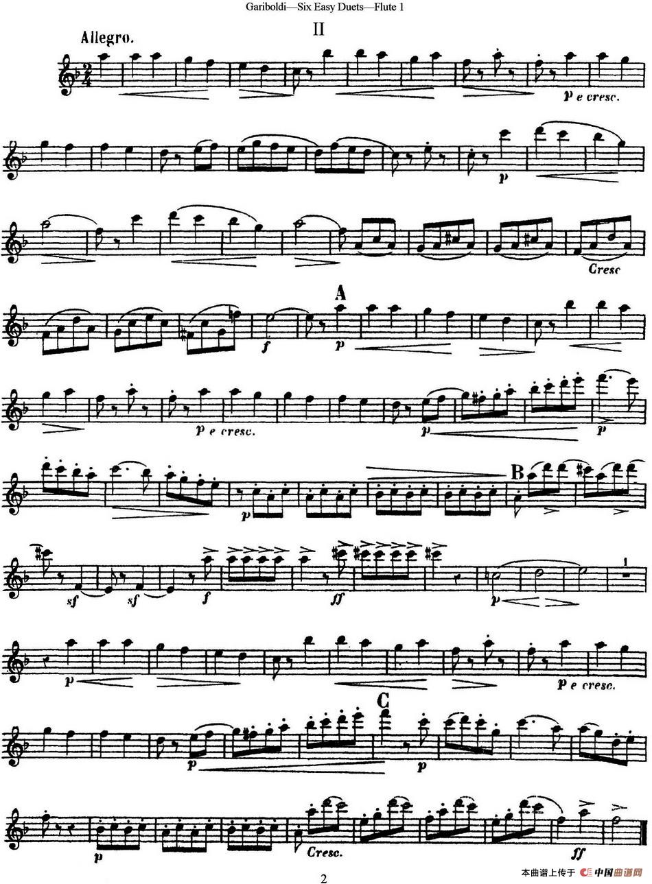 六首简易二重奏作品145号长笛谱