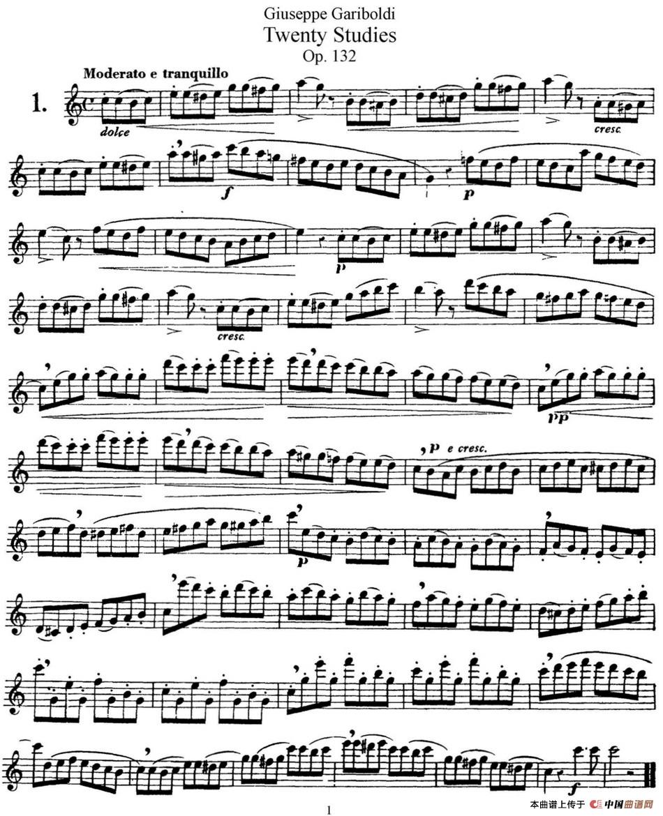 二十首练习曲作品132号之1长笛谱