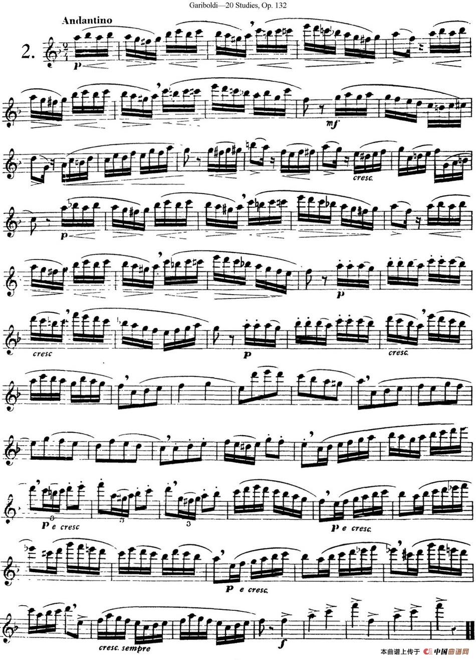 二十首练习曲作品132号之2长笛谱