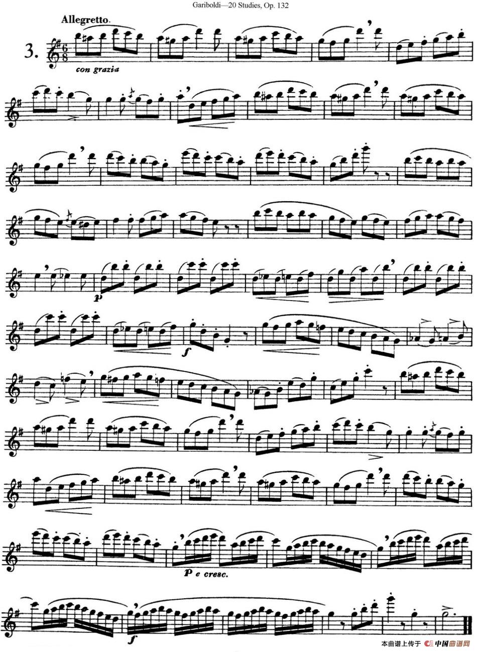 二十首练习曲作品132号之3长笛谱
